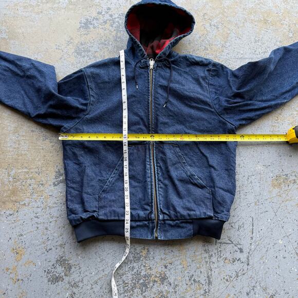 Vintage Flannel Lined Denim Hooded Workwear Jacket L - Picture 6 of 8